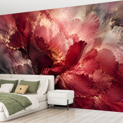 Wall Mural Peel and Stick Wallpaper Abstract Floral Deep Red Smoky Gray Tones Self-Adhesive Removable Contact Paper Wall Decor for Living Room Bedroom 69"H x 96"W