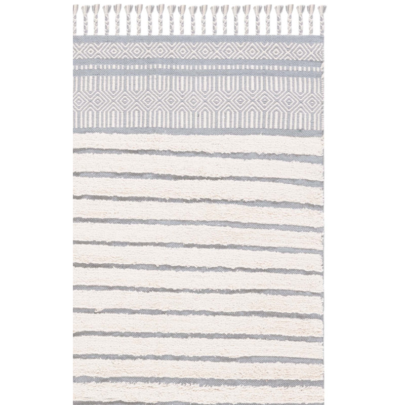 Latay Hand Woven Cotton Pile Striped Rug, Runner 2'3" x 8'