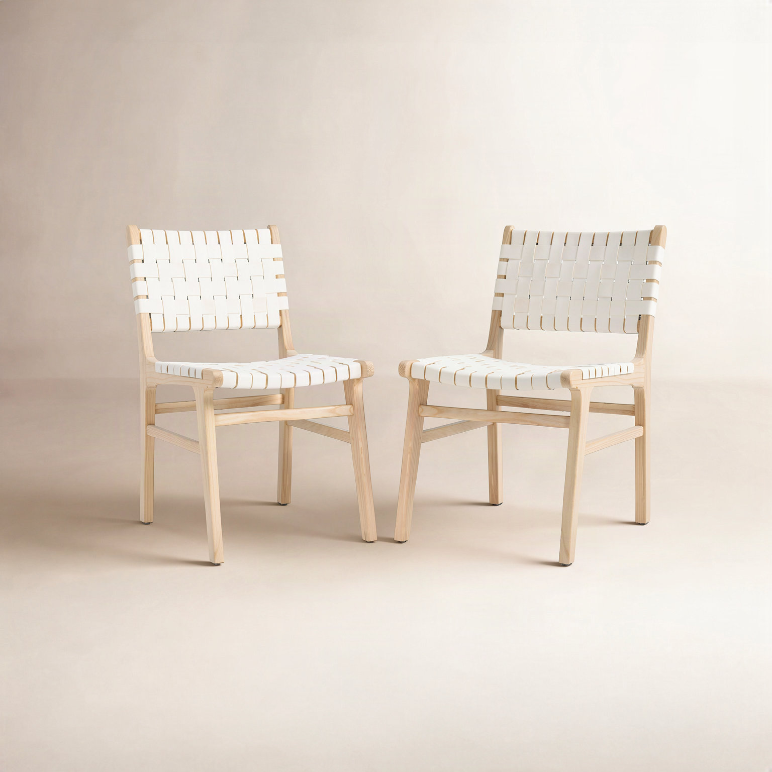 Alston Genuine Leather Dining Chair, White/Light Natural