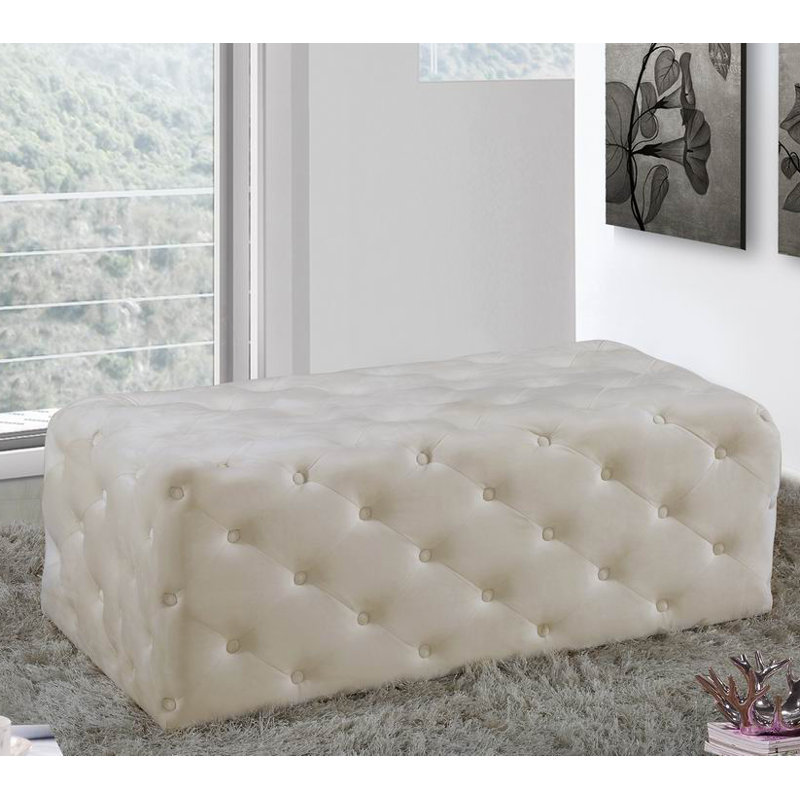 Paz Velvet Ottoman, Cream Velvet