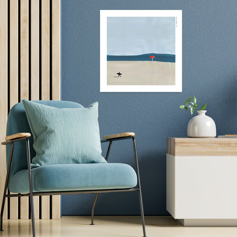 «Surfer Beach Umbrella», art mural abstrait côtier minimaliste, H 18 po x l 18 po