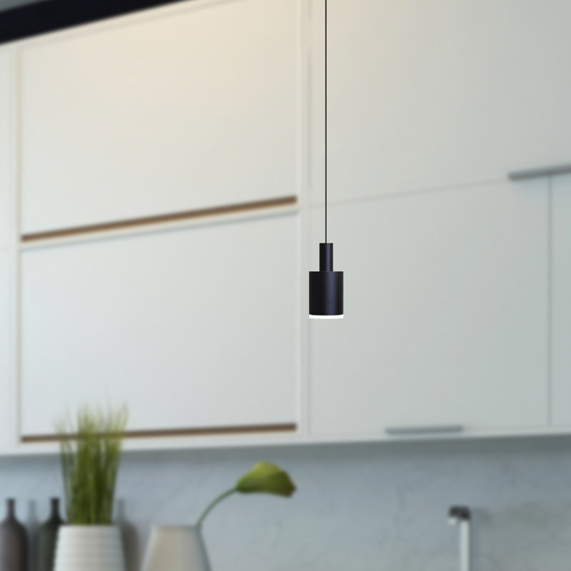 Luminaire suspendu tambour 1 lumière DEL Essoura, Noir / Noir