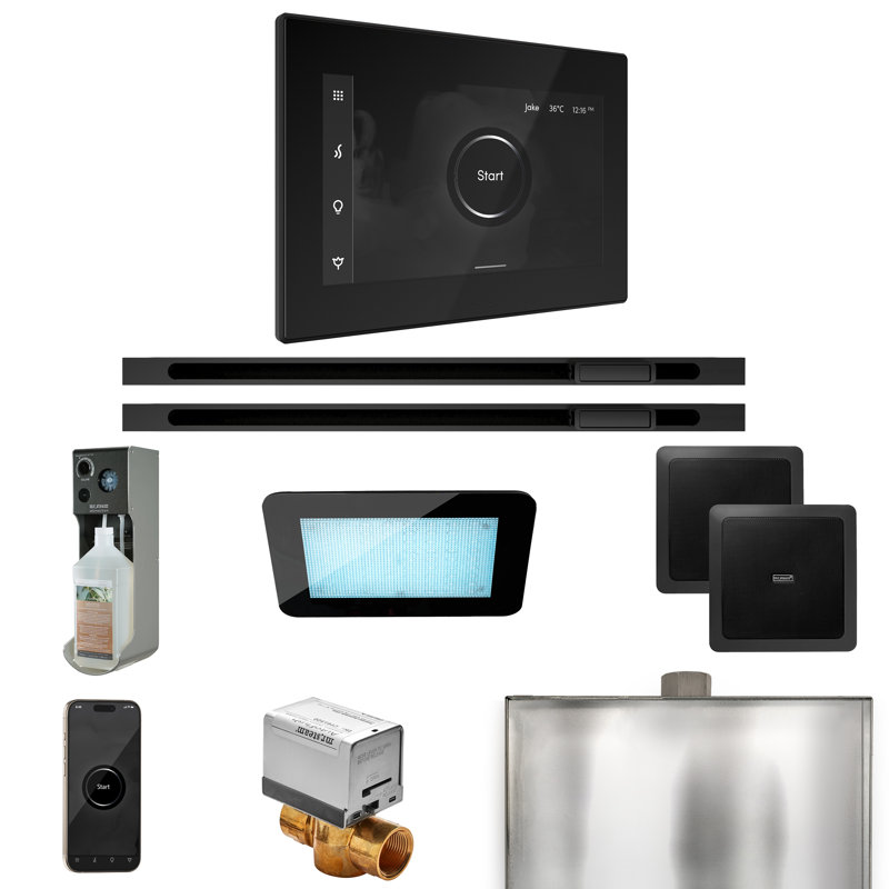 Ensemble de commande de douche à vapeur Xdream Max avec commande iSteamX et tête de vapeur linéaire, Noir mat