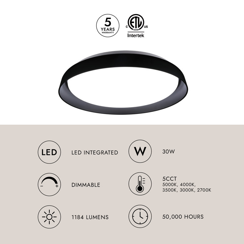 Hampton 1 - Light LED Flush Mount, Black, 3" H x 16.875" W x 16.875" D