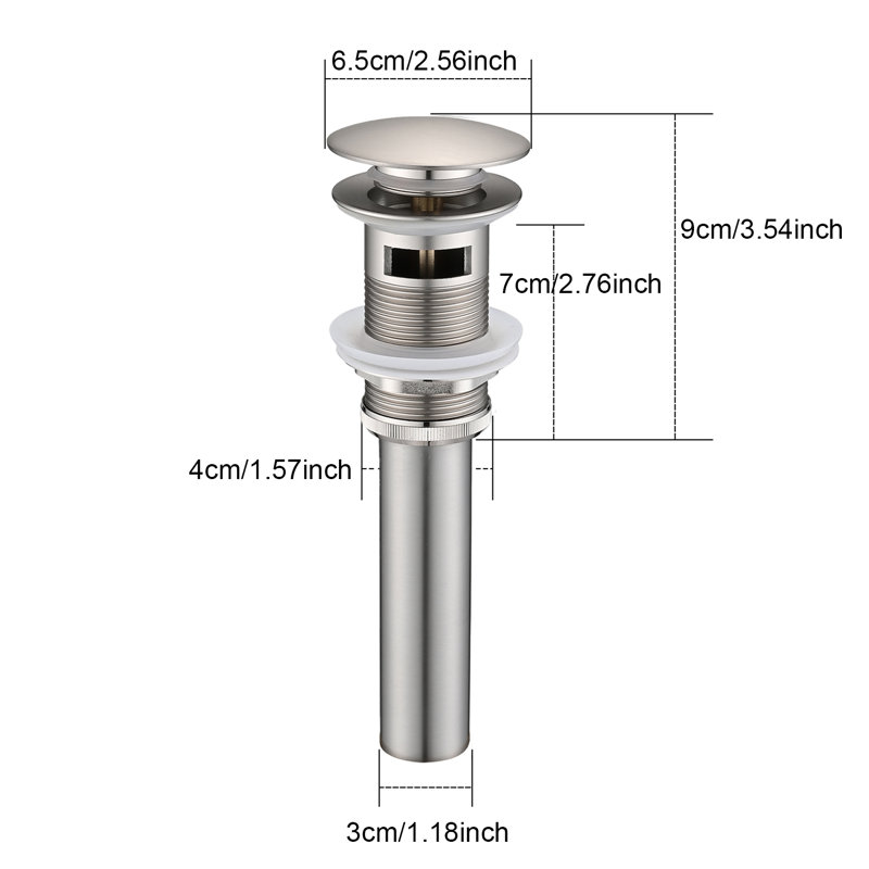 Bathroom Sink Pop Up Drain With Overflow,Stainless Steel,Two Pieces, Brushed Nickel