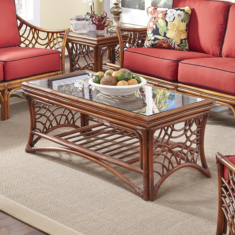 Rainey Glass Top Single Coffee Table, Brown, 19" H x 42.5" L x 24" D