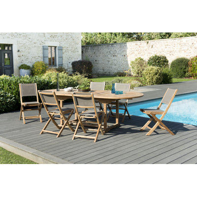 Woehler 6 - Person Teak Wood Patio Dining Set with Oval Table