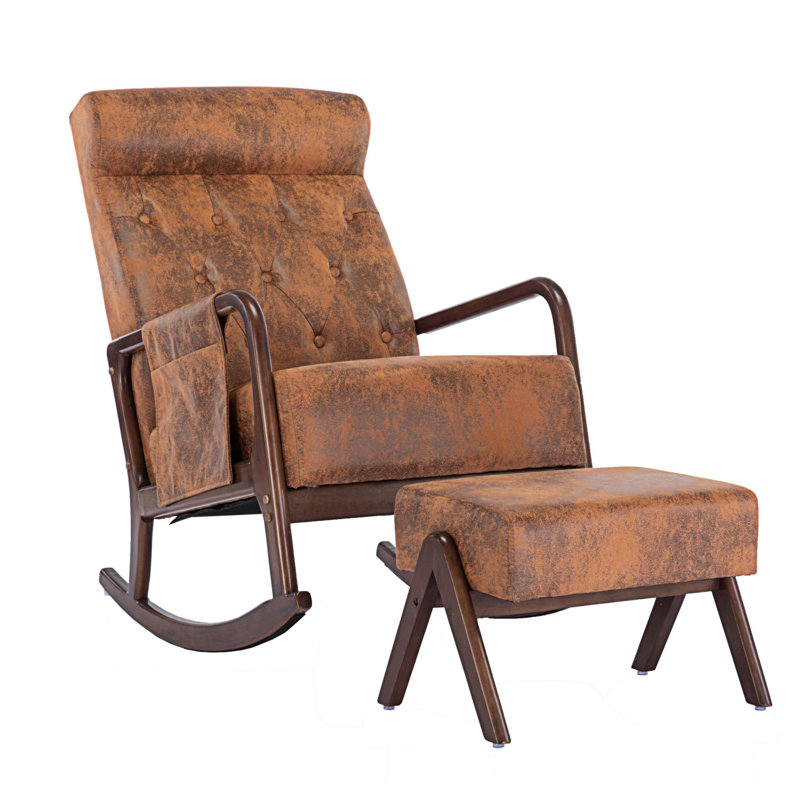 Solid +PlyWood Rocking Chair, Coffee Polyester Fabric