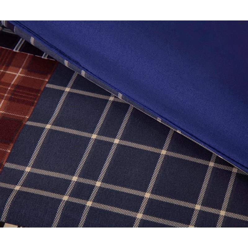 Plaid Patchwork Printed Microfiber Comforter Set, Full Comforter + 2 Standard Shams