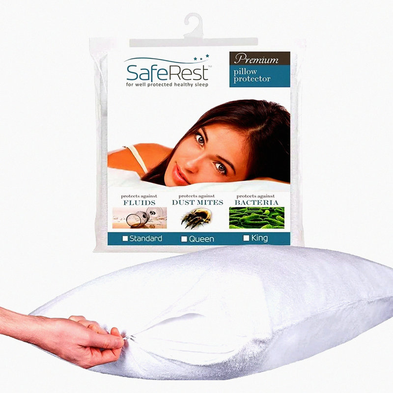 Waterproof Cotton Terry Pillow Guard - Standard Size Zippered Pillow Encasement for College Dorm Room, New Home, First Apartment - Pack of 1