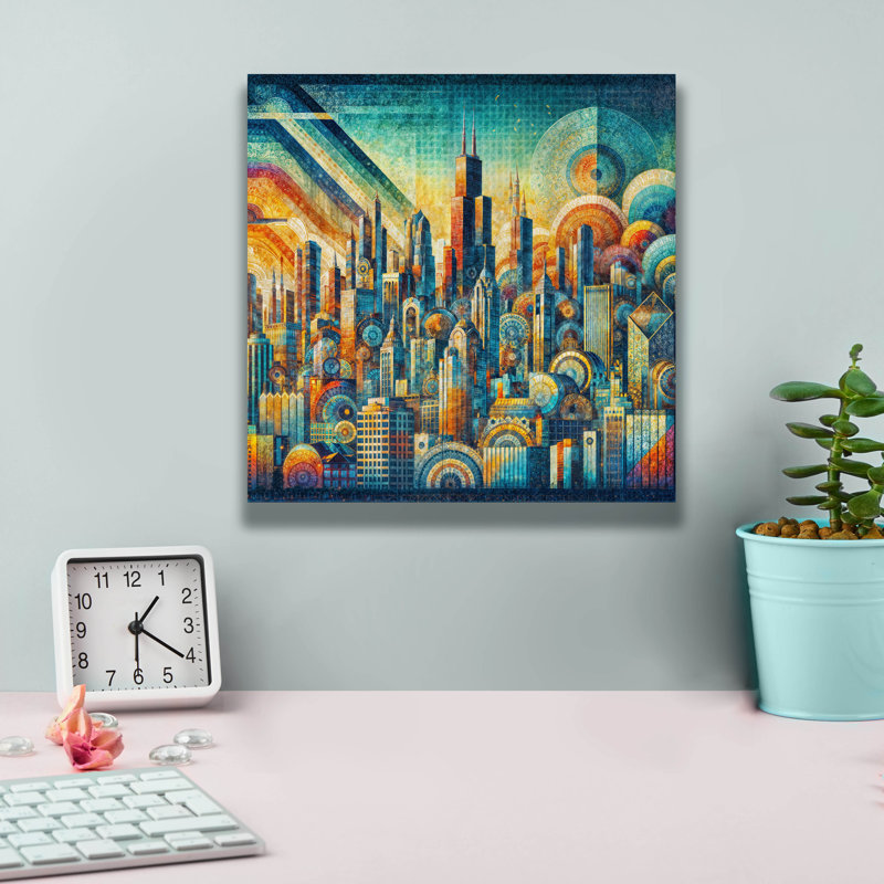 "Epic Graffiti" Chicago Skyline Abstract "par Rey Klimt, art mural sur toile, H 12 po x l 12 po