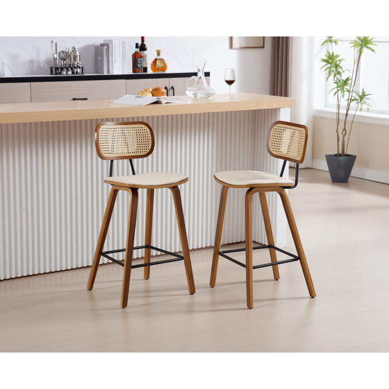 Alithea Upholstered Counter Stool with Solid Wood Frame, 66cm H x 41.5cm W x 39cm D