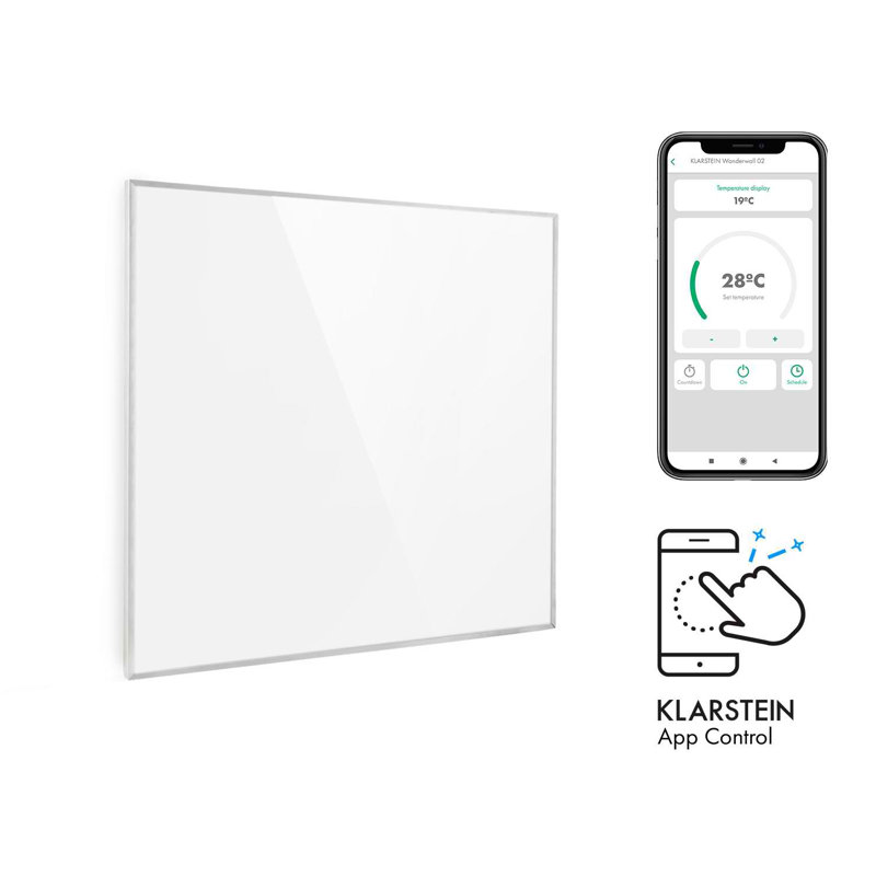 Klarstein Wonderwall 360W 1227.6 BTU Electric High Efficiency Wall Mounted Space Heater with Adjustable Thermostat and with Digital Display