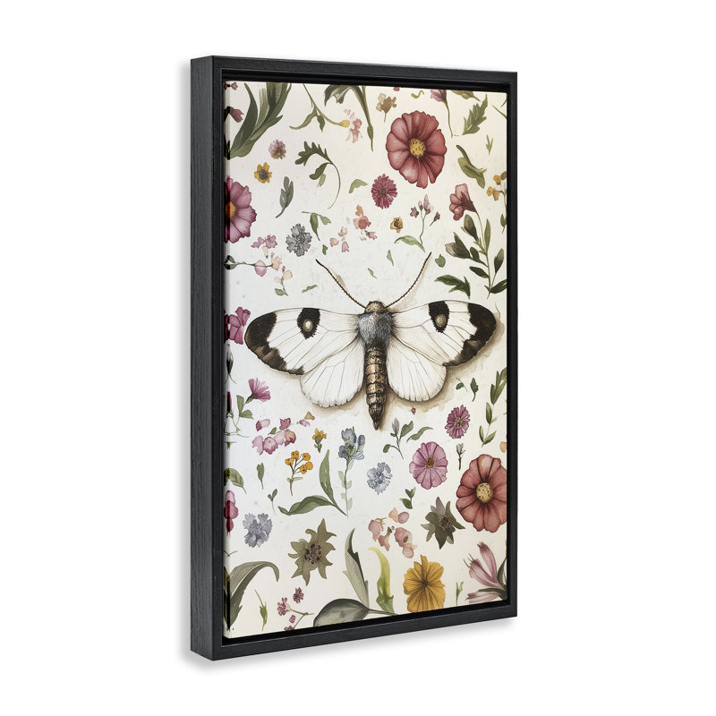 Cadre flottant White Moth & Botanicals, design par The Dutch Lady, H 31 po x l 21 po, Cadre flottant noir de jais