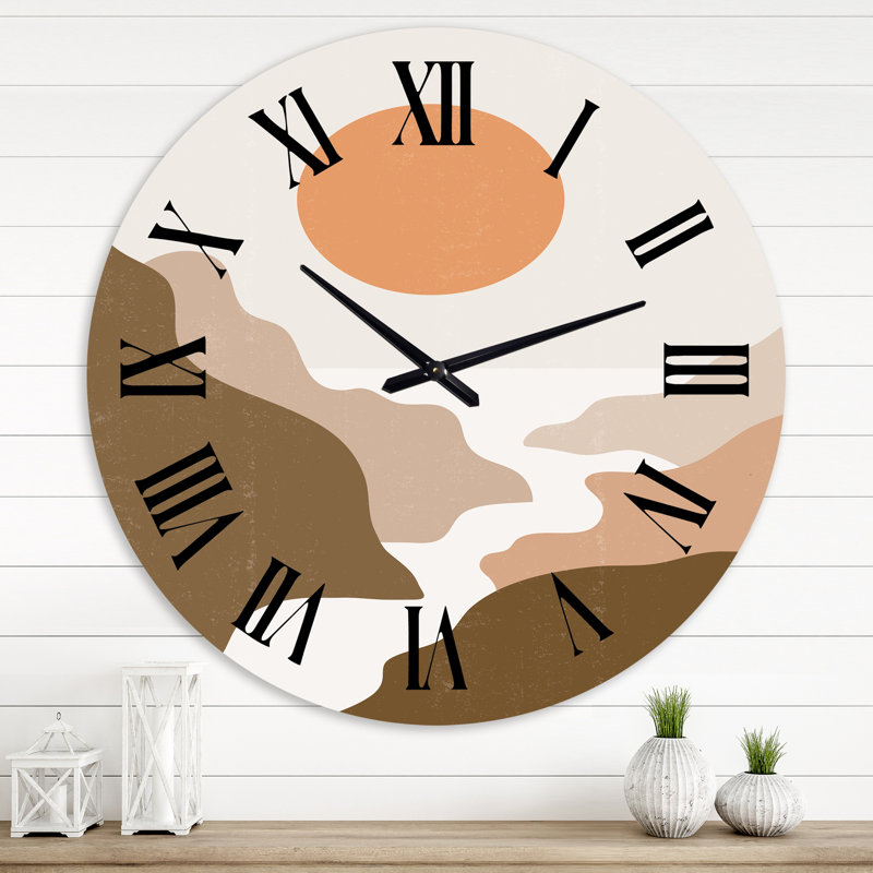 Paysage avec pleine lune dans des tons de terre cuite - horloge murale moderne, Extra Small