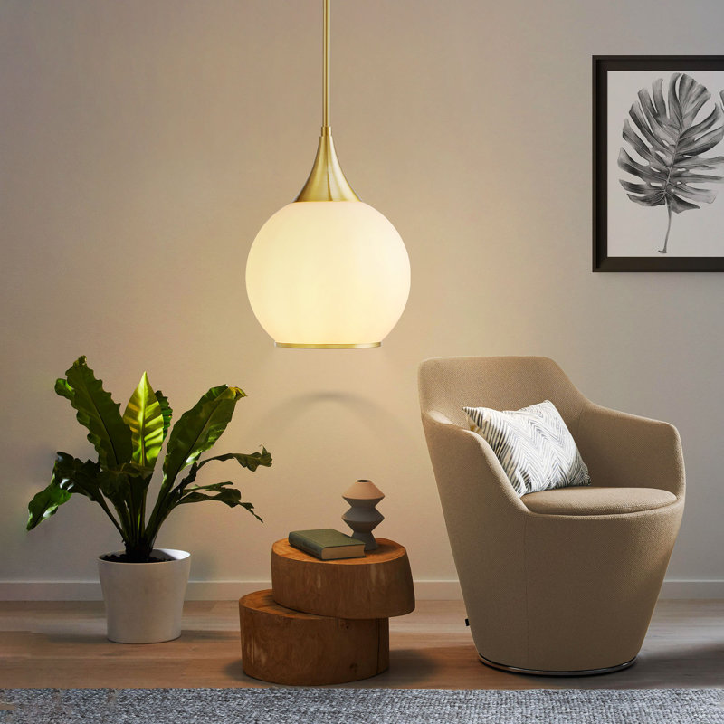 Luminaire suspendu simple en or brossé à 1 lumière avec verre de lait