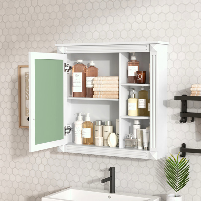 Armoire à pharmacie de salle de bain avec miroir, H 28,7 po x l 29,6 po x P 7,2 po, Blanc