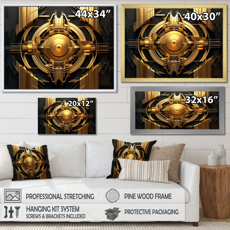 Or et noir cubiste Visions I - décoration murale cubisme, H 30 po x l 40 po x P 1,5 po, Cadre flottant noir