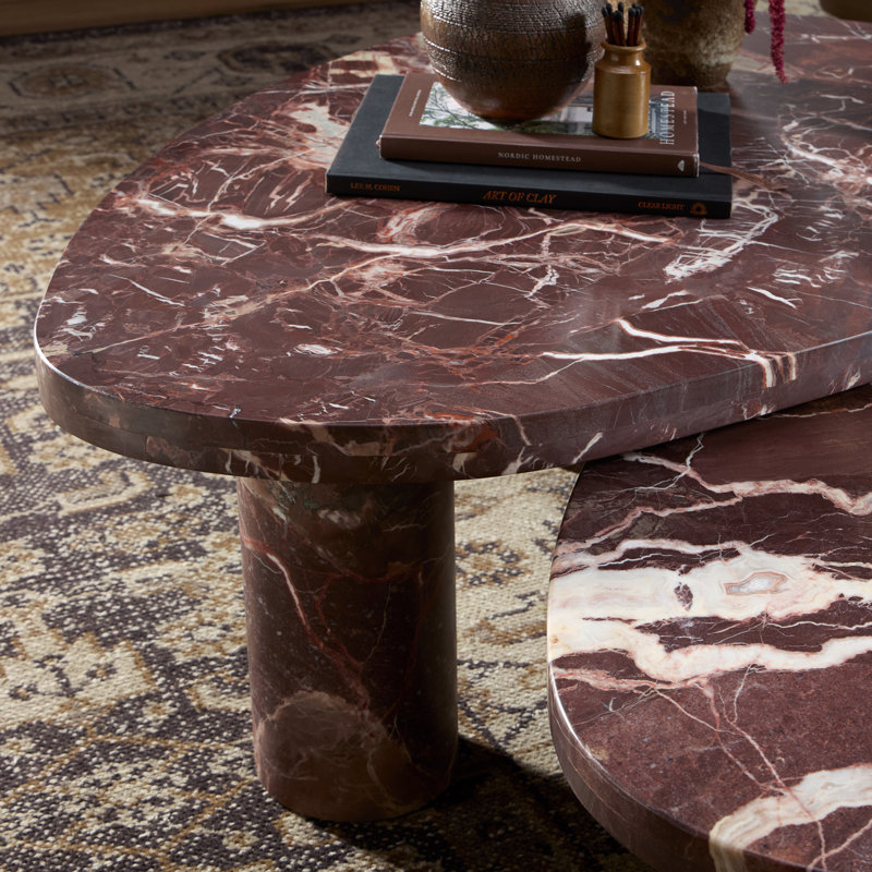 Zion Coffee Table - Small Table - Merlot, 13" H x 36" L x 25.5" W, Merlot Marble