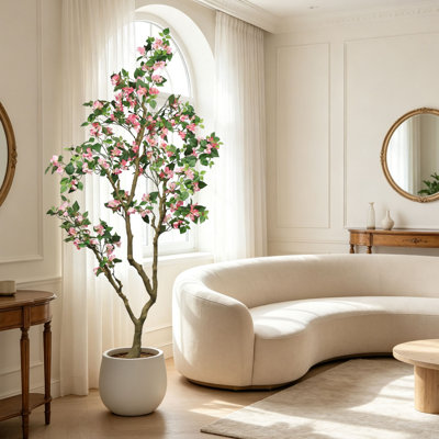 Ficus artificiel 7 'de haut avec fleurs roses réalistes