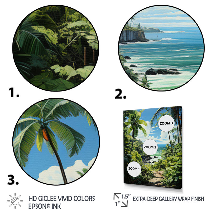 Batta Palm Trees At The Beach II, reproduction d'art sur toile encadrée, H 20 po x l 12 po x P 1 po, Toile tendue
