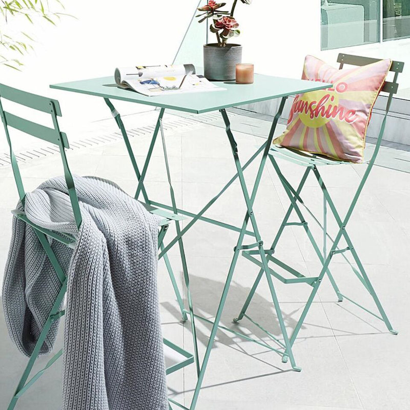 Palma 2 Folding Metal Chairs & Table Bistro Bar Patio Breakfast Furniture Set, Green