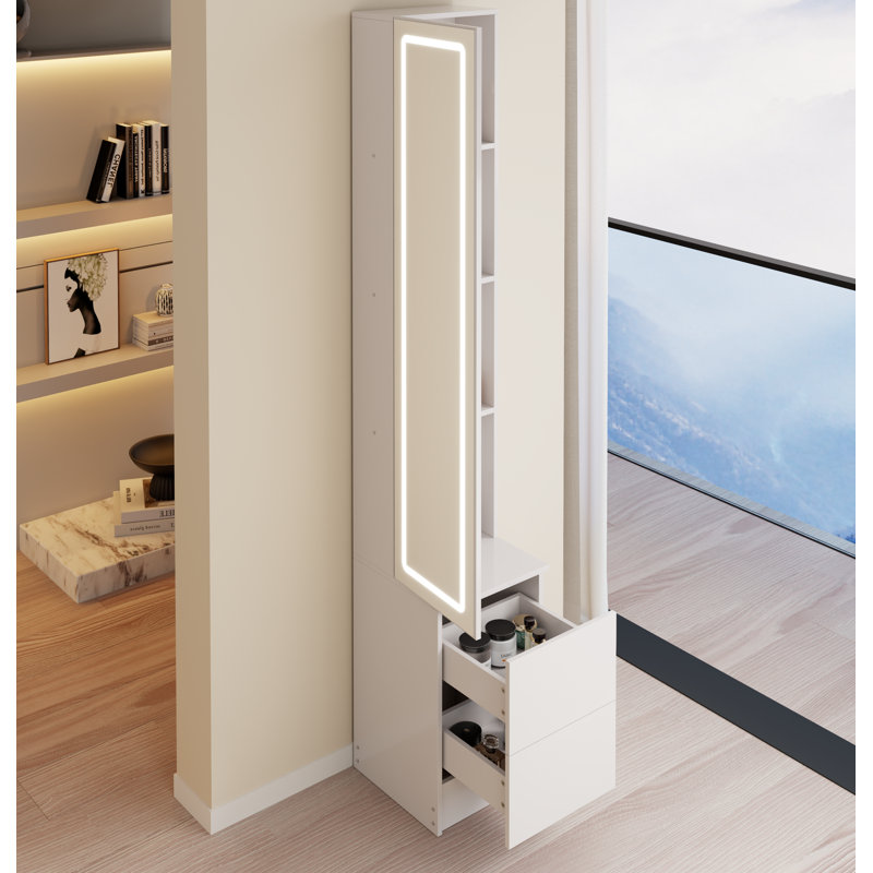 Led Dressing Mirror Cabinet,Cosmetic Organizer Cabinet, Jewelry Cabinet, 3 Colors, Adjustable Brightness, Extra Large Mirror, Multi Layer High Capacity Storage