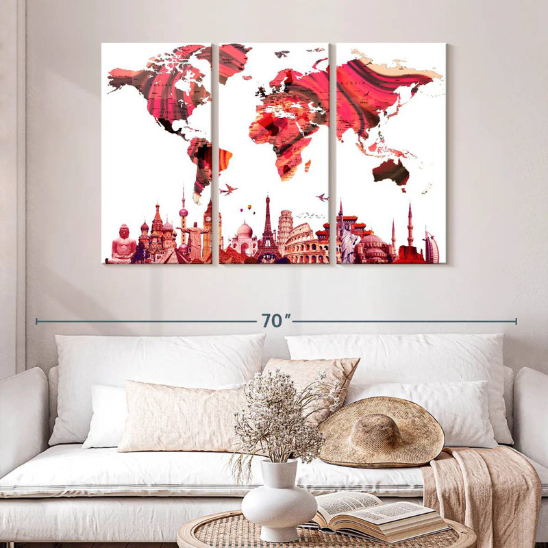 Aliaz Rose Abstract World Map, 32" H x 50" W