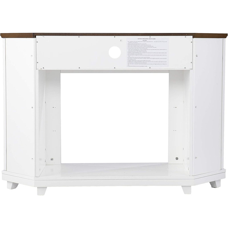 Meuble télé d'angle avec foyer, blanc - commande à écran tactile avec rangement pour téléviseur de 45 po ou moins