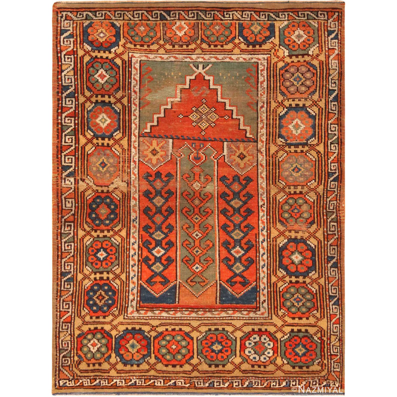 One-of-a-Kind Rectangle 3'5" X 4'7" 1900s Area Rug in Orange