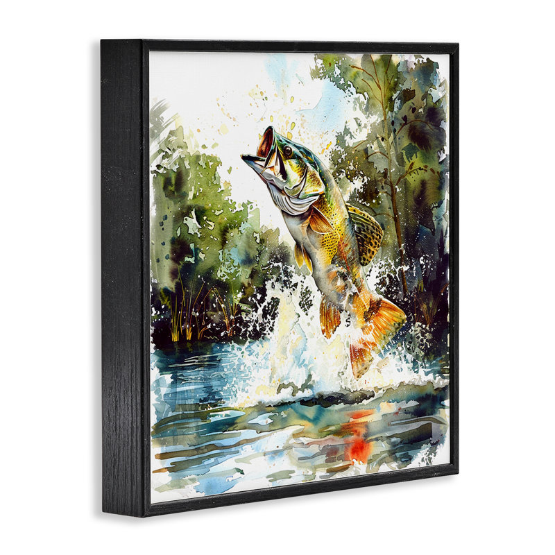  Art de giclée par le saut de poisson par LSR Design Studio, H 12 po x l 12 po, Giclée encadrée noir minuit