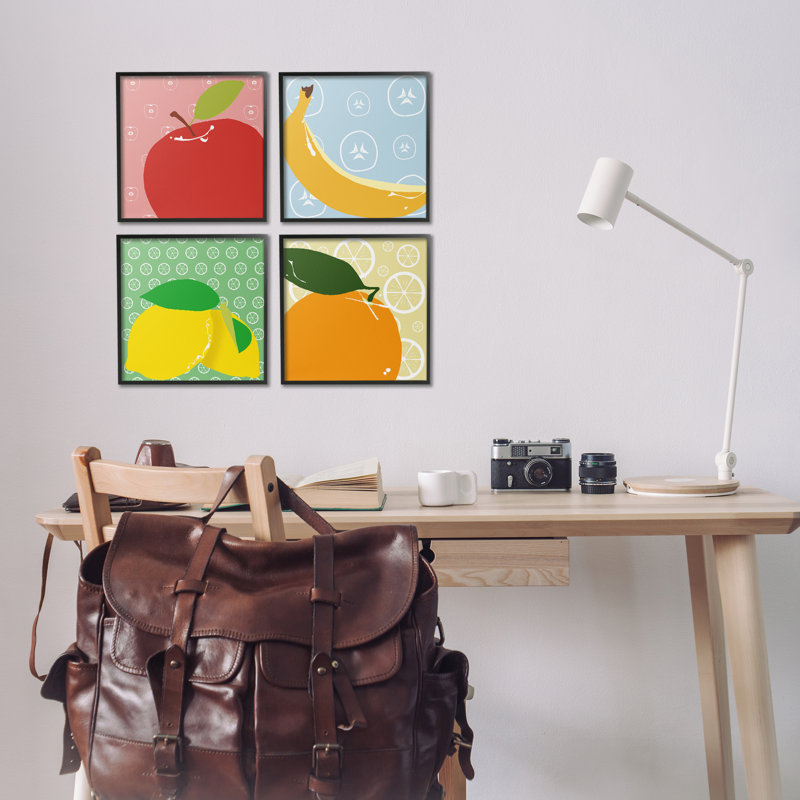  «Bright Kitchen Fruit», ensemble de 4 giclées par Daniela Santiago, Giclée encadrée noir minuit, H 12 po x l 12 po