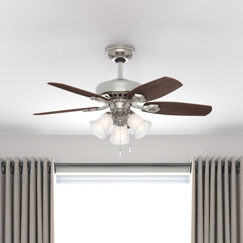 42" Builder 5 - Blade Standard Ceiling Fan with Pull Chain and Light Kit Included, Brushed Nickel