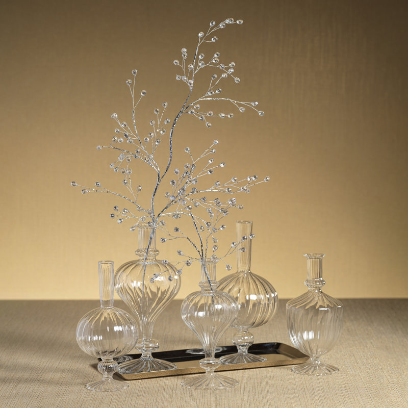 Troyes Vellum 2-Piece Set Spiral Glass Vases, Onion Shape, 7.5" H x 3.75" W x 3.75" D, Clear
