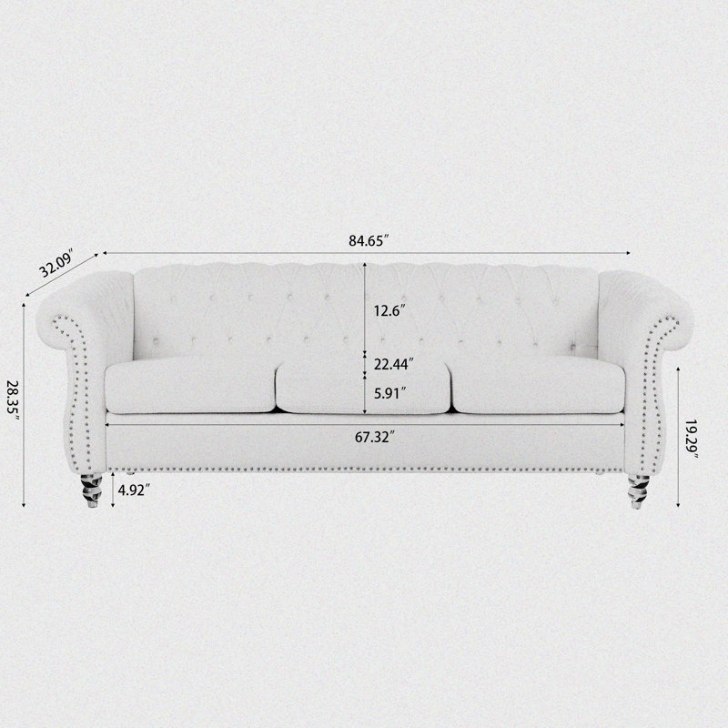 Canapé Chesterfield à accoudoirs roulés 84,67 po Jennene
