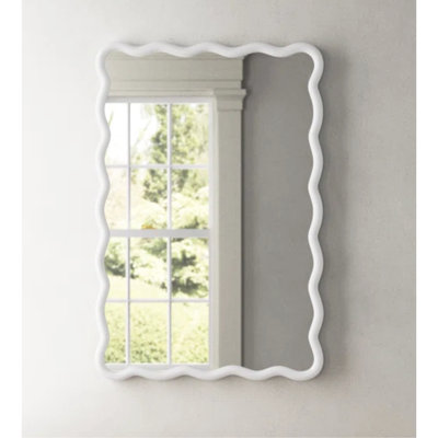 Solid Wood Wavy  Mirror-Natural-Wood   40" X 28" Modern Mirror Wall Decor For Bathroom, Bedroom, Living Room, Dining Room, Cloakroom, Entryway