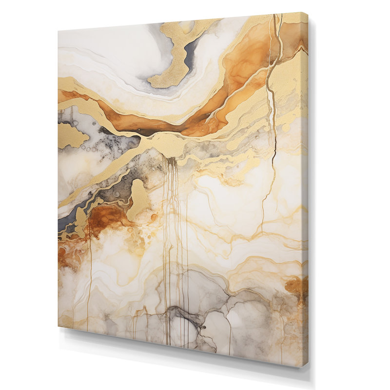 Abstrait beige et doré Geyser Paint IV - Art mural abstrait, salon, Toile tendue, H 40 po x l 30 po x P 1,5 po