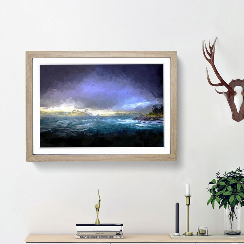 Faroe Island Ocean View - Picture Frame Graphic Art Print, Oak, 35cm H x 50cm W x 2cm D