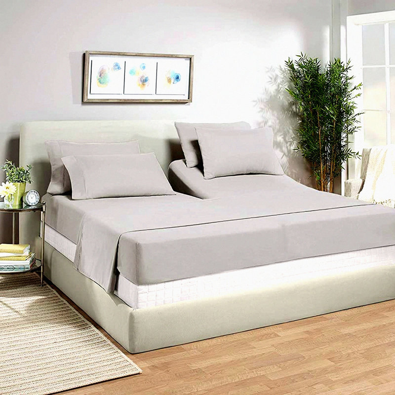 CoolFlex Split Top Sheet Set - Deep Pocket Bed 1800 Thread Count Super Soft 4 Piece Set with Pillowcases - Split Flex Head Sheets for Sleep Number Mattress - Light Gray