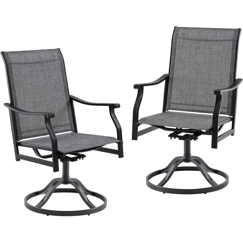 6-Person Round Patio Dining Set with Swivel PVC-coated polyester Chairs, Gray/Brown, 6