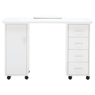 47.2'' Makeup Vanity Desk, Classic Nail Desk with Drawer Cabinet and Wheels