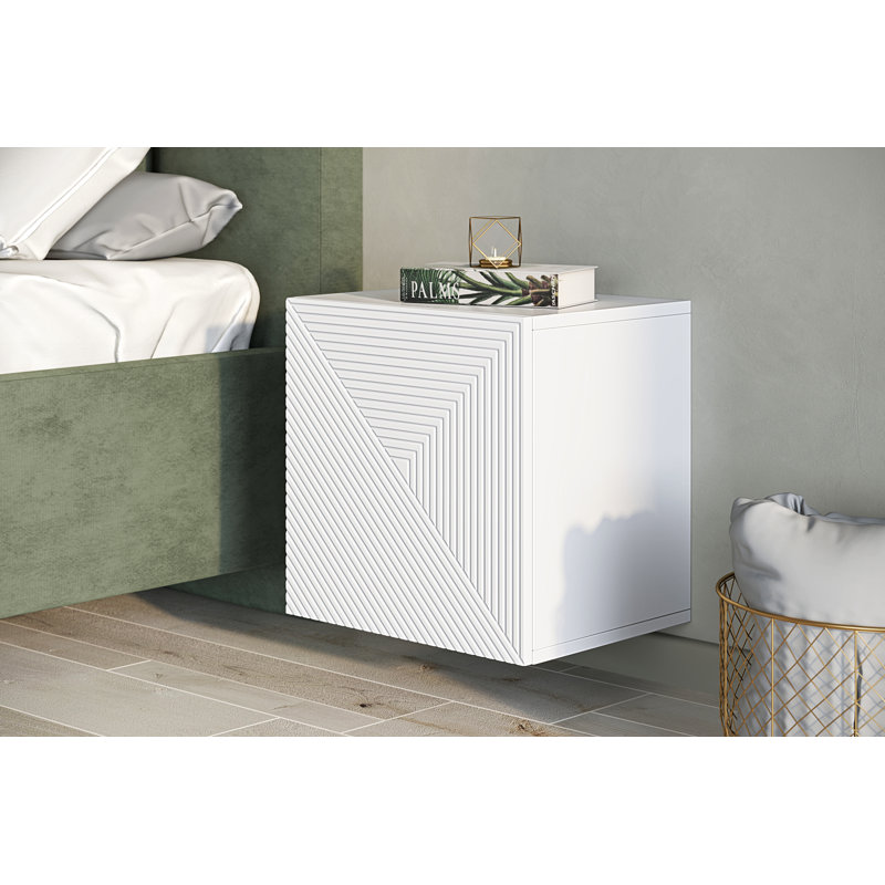 Aagam 40cm W Manufactured Wood Bedside Table, White Matte