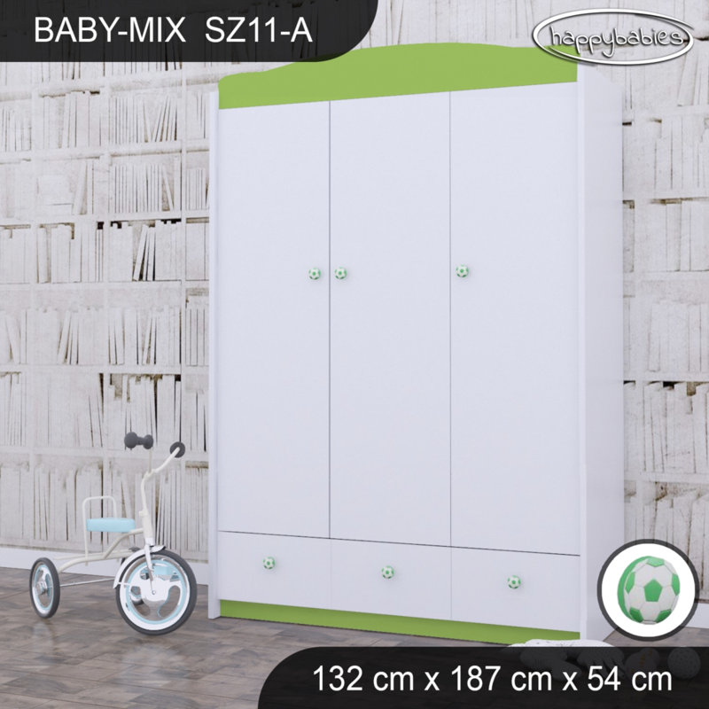 Baby 3 Door Wardrobe, Green/White/Green