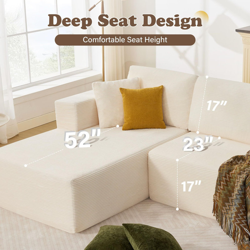 Compression Cloud Sectionals, Corduroy 109 Inch Modern L Shape For Home