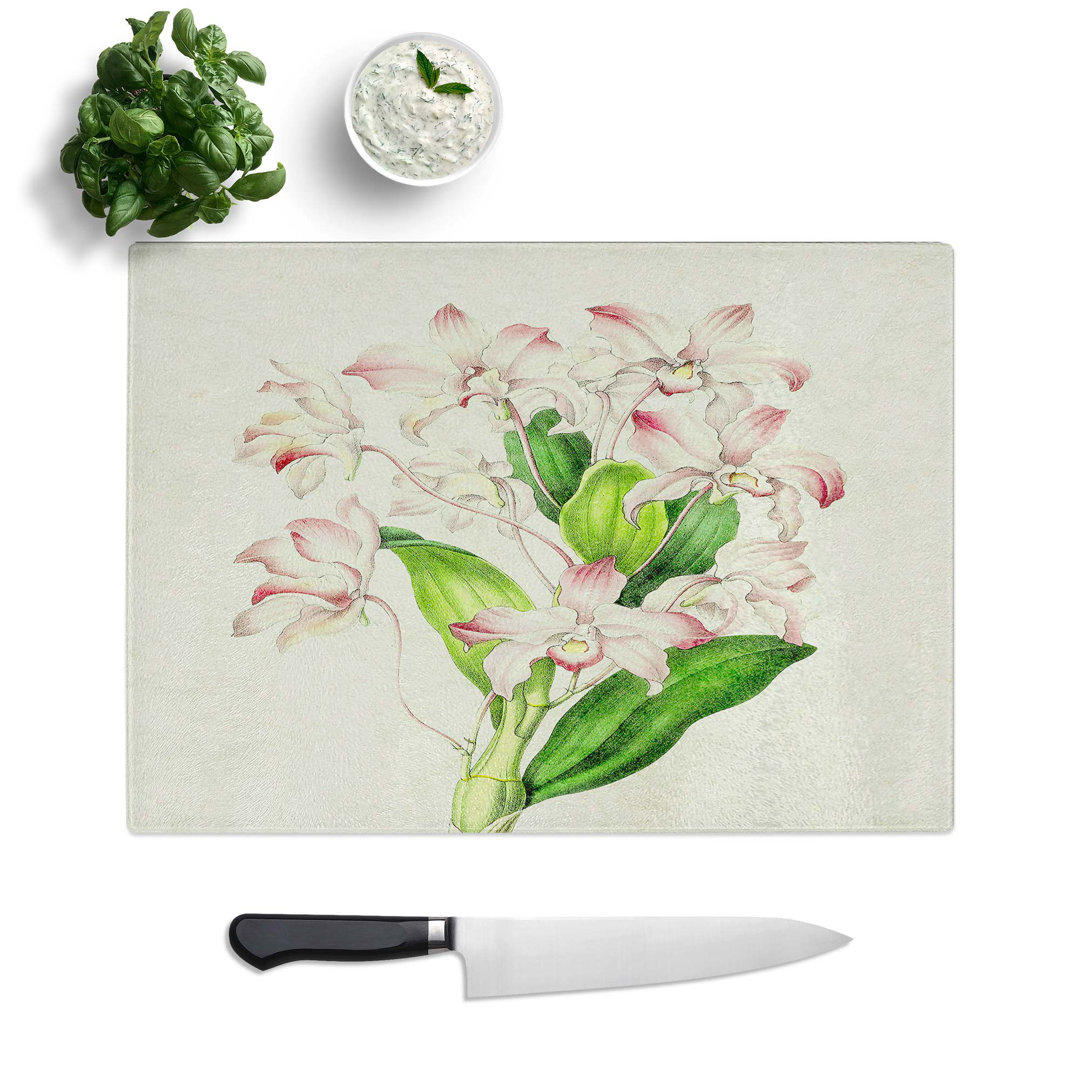 Glass Illustration of Pink Dendrobium Orchids Chopping Board