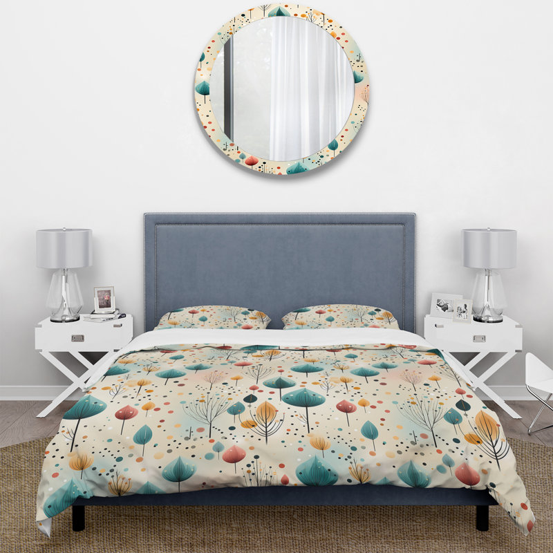 Pastel Colors Forest Pattern - Ensemble de housse de couette botanique, Housse de couette simple + 1 taie décorative stan