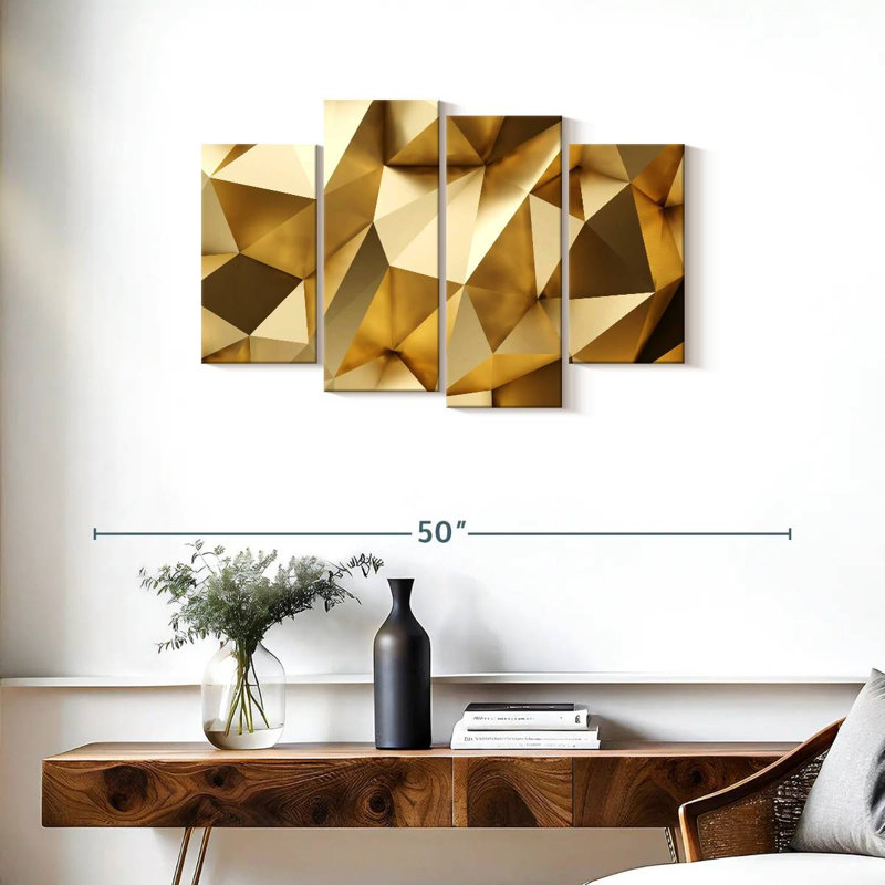 " Golden Abstract " 4 - Pieces, 22" H x 36" W x 1" D