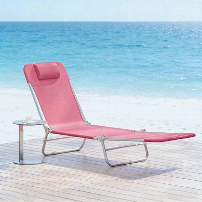 Comfortable Folding Tanning Chair Outdoor Chaise Lounge Chair 5-Position Adjustable Mesh Steel Frame Portable Pool Beach Recliner