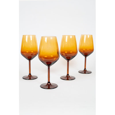 Ensemble de verres à vin élégants (4 pièces), couleur ambre, 3,6 x 3,6 x 8,6 pouces | 100% verre, capacité de 16,6 oz liq. Lavage à la main recommandé pour une utilisation durable, parfait pour les réceptions et les occasions spéciales