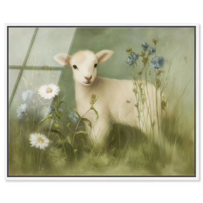 "Cornflower Lamb II", reproduction d'art acrylique encadrée par Art Remedy, cadre blanc, 30 x 24
